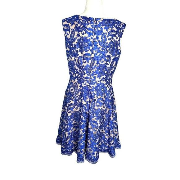 Eliza J Blue Lace Cap Sleeve Fit Flare Dress Pockets Womens Petites Size 12P - Picture 6 of 15